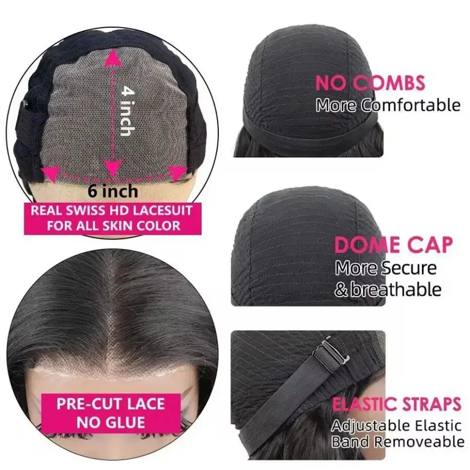 To Wear Pre Cut Lace Wear And Go Glueless Wigs 6x4 Lace Human Hair Wig