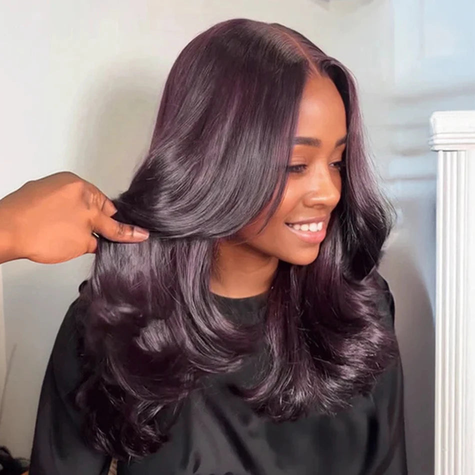 250 Density Dark Burgundy 9x6 Glueless Wigs Human Hair