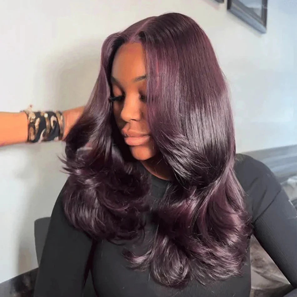 250 Density Dark Burgundy 9x6 Glueless Wigs Human Hair